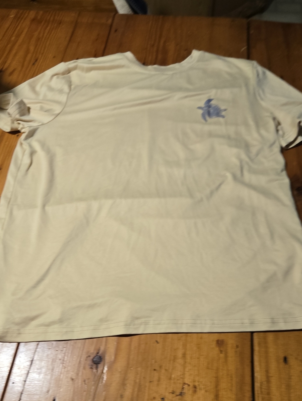Yellow Short-Sleeve T-Shirt with Small Blue Graphic Turtle Sz M